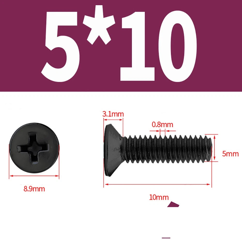 Black Phillips Flat Head Countersunk Machine Screws — Carbon Steel M1–M6