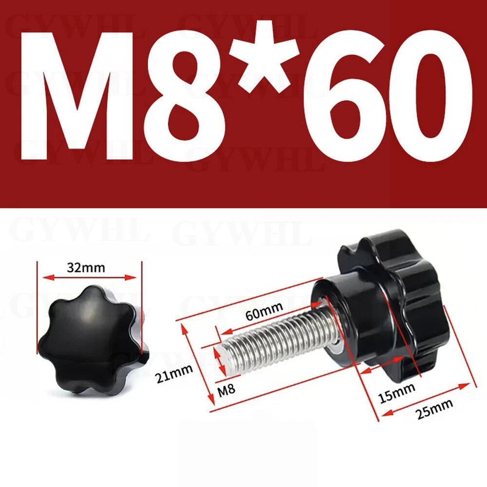 Stainless Thumb Screws Hand Knob Grip Bolts Black Plastic Hexalobular Star Head - HomeDIYer