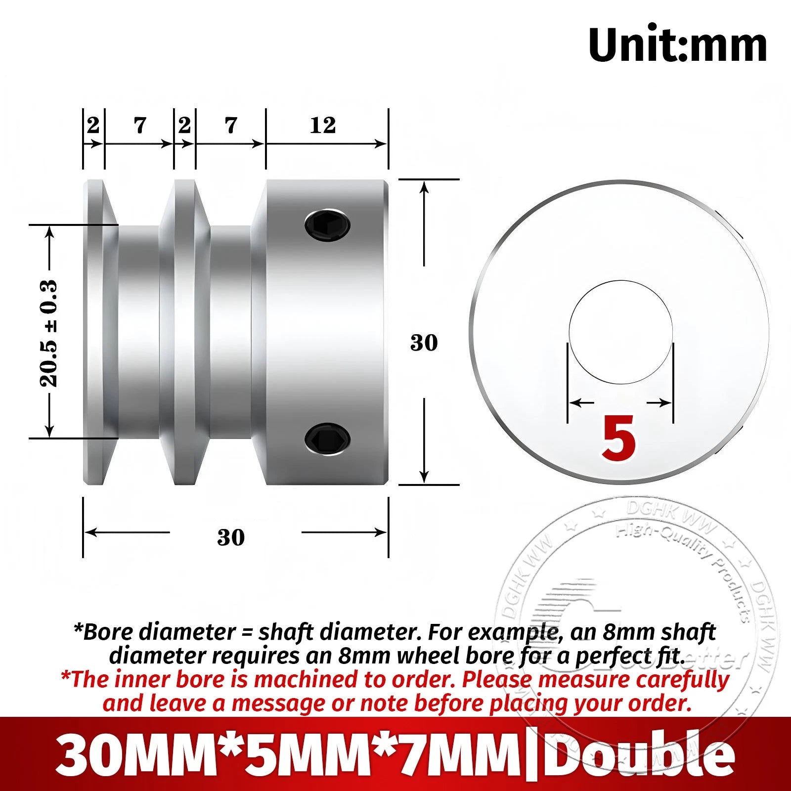 V Grooved Pulley Aluminum Round Belt Pulleys For 7mm Belt Single/Double Grooved