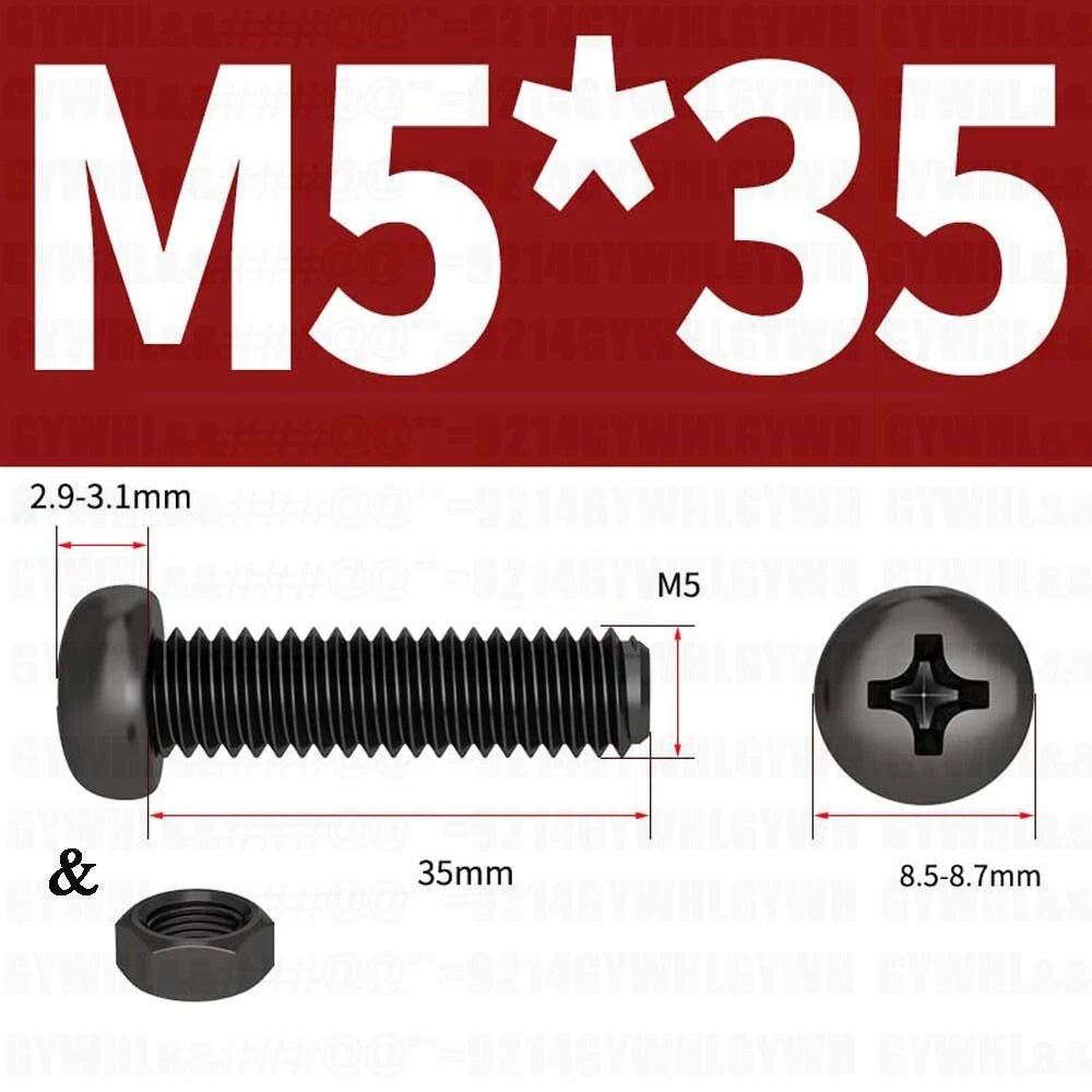 Black Pan Head Phillips Machine Screws + Hex Nuts Set – A2 Stainless Steel, M2 to M10