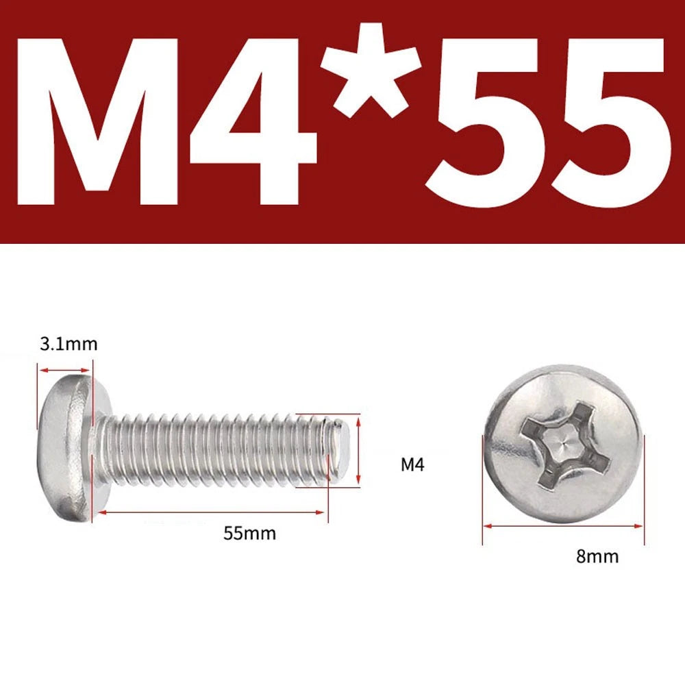 Phillips Pan Head Machine Screws — A4 Marine Grade Stainless Steel, DIN 7985 (M1.6–M10)