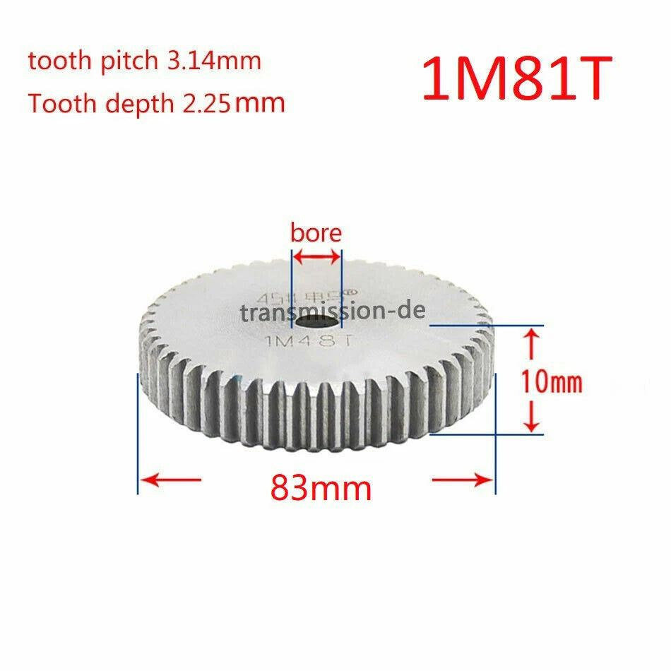 1/1.5 Mod 12T-150T Spur Gear 45# Steel Pinion Gear Thickness 1M-10mm 1.5M-15mm