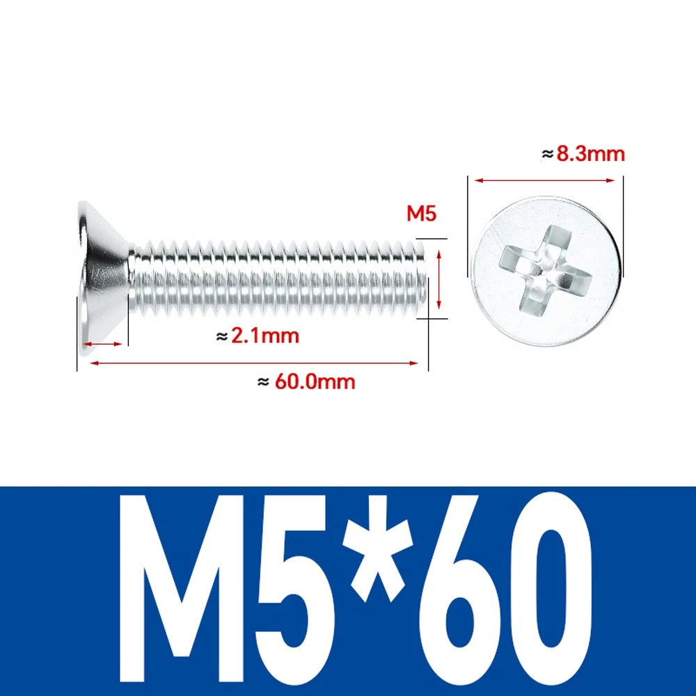 Countersunk Phillips Machine Screws – M2 to M12, White / Colour Zinc Plated, Carbon Steel