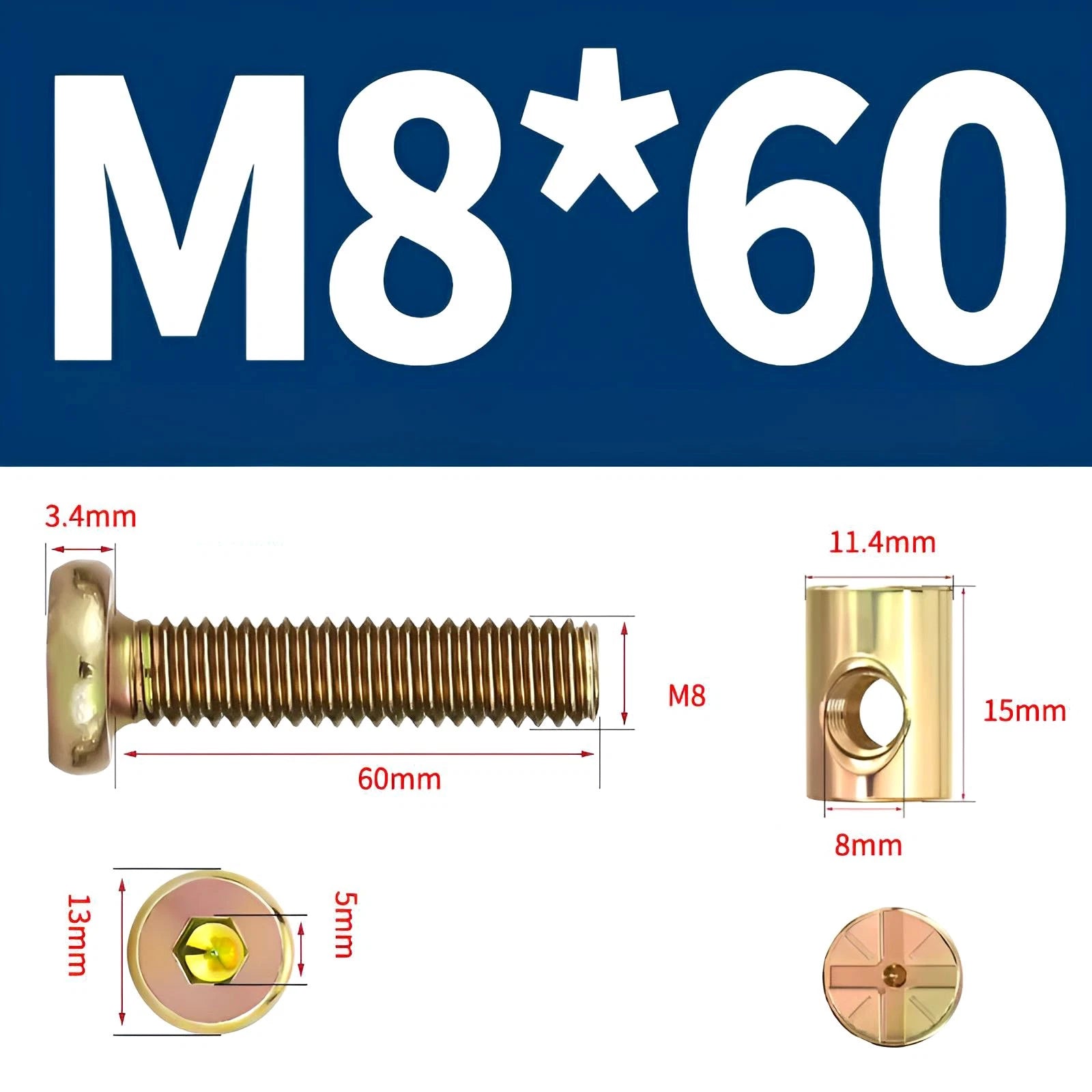 M6 M8 Galvanised Furniture Connecting Bolts with Barrel Nuts | Slotted & Phillips | 8mm–120mm