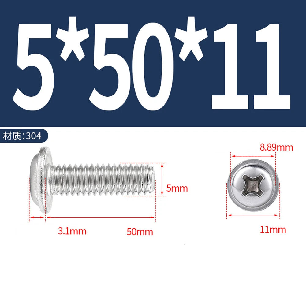 Phillips Flanged Button Head Screws M1.4–M6 | 304 Stainless Steel