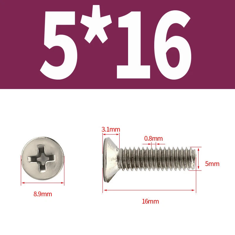 Phillips Machine Screws Countersunk Nickel Plated Steel DIN 965 Flat Head M1~M6