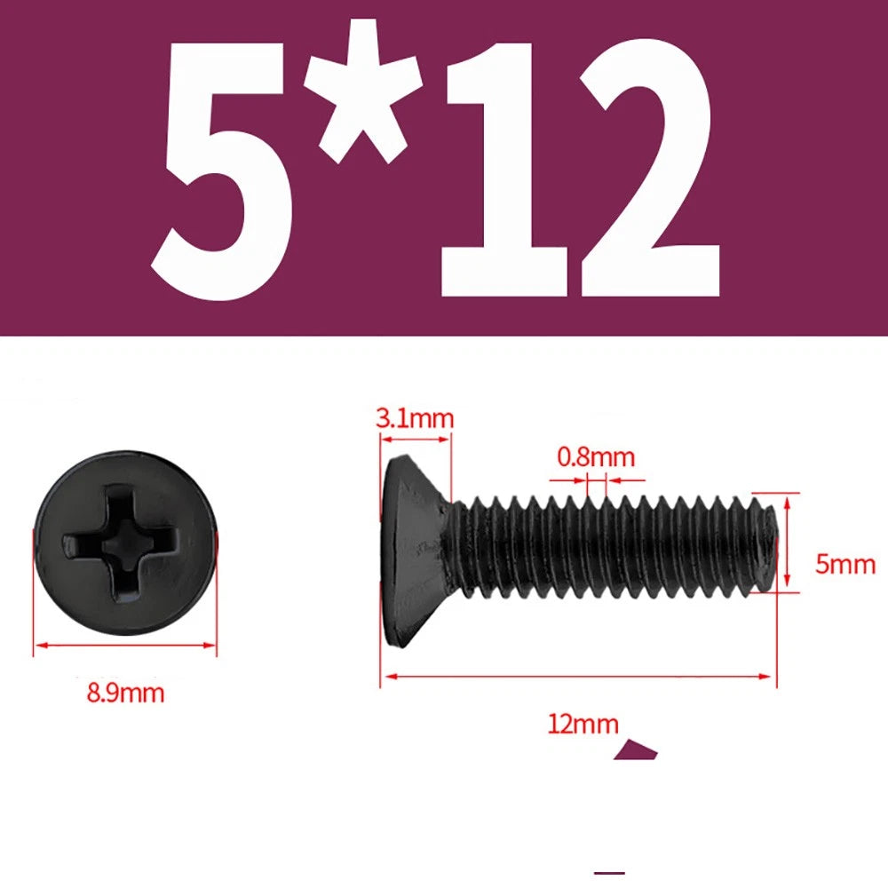 Black Phillips Flat Head Countersunk Machine Screws — Carbon Steel M1–M6