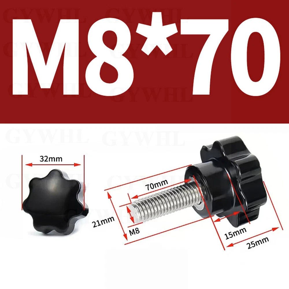 Stainless Thumb Screws Hand Knob Grip Bolts Black Plastic Hexalobular Star Head - HomeDIYer