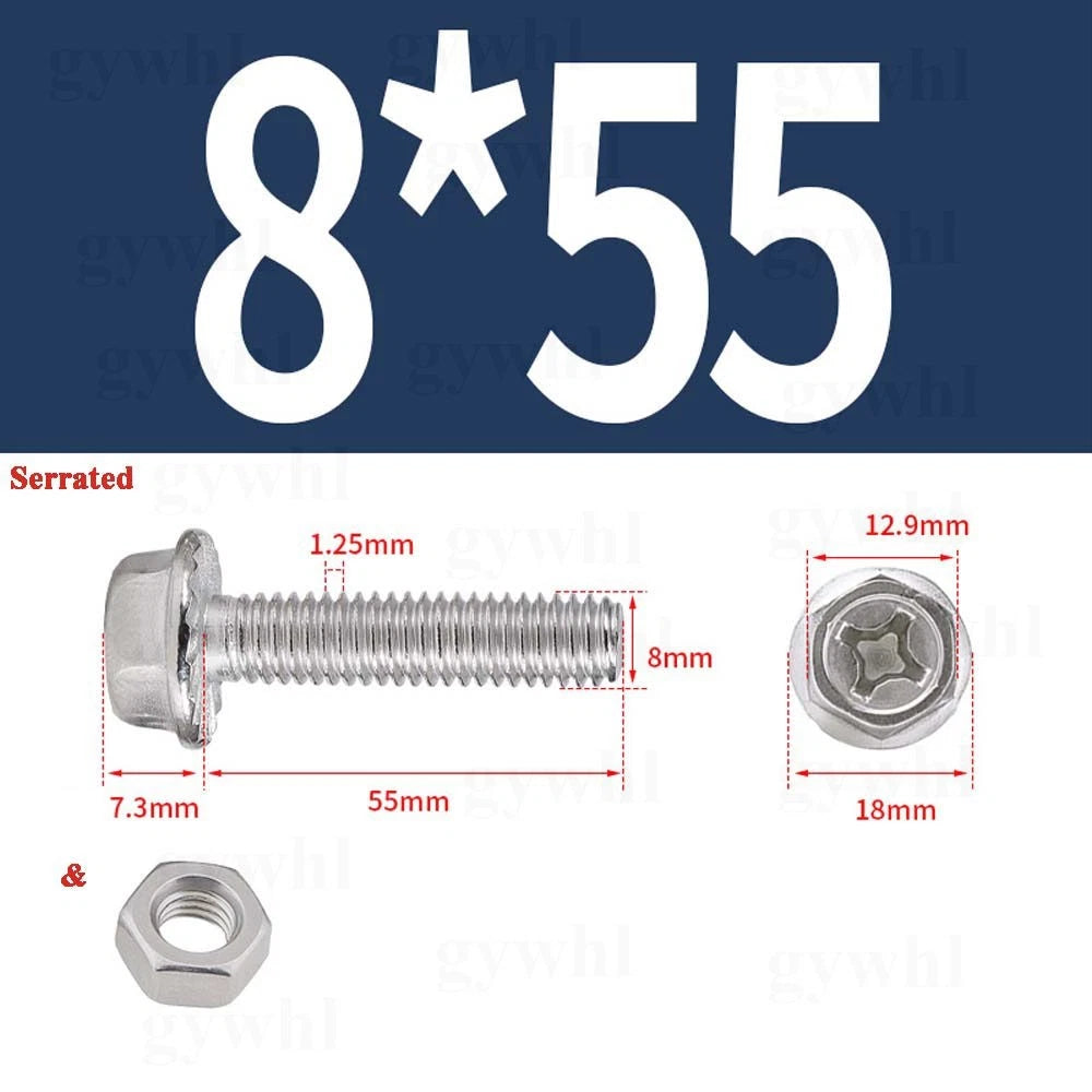 Phillips Hex Flange Bolts with Hex Nuts — Serrated & Smooth, M3–M8