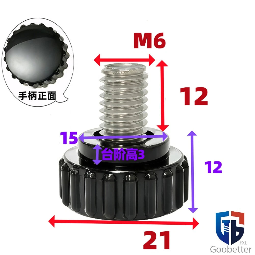 Knurled Thumb Screws with Round Plastic Handle — M3 M4 M5 M6 M8 M10 Clamping Knob Bolts