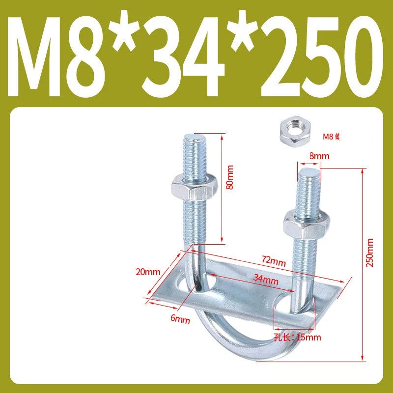 Round U-Bolts Sets Steel 16mm-219mm Inner Width M6 M8 M0 M12 with Nut, Plate