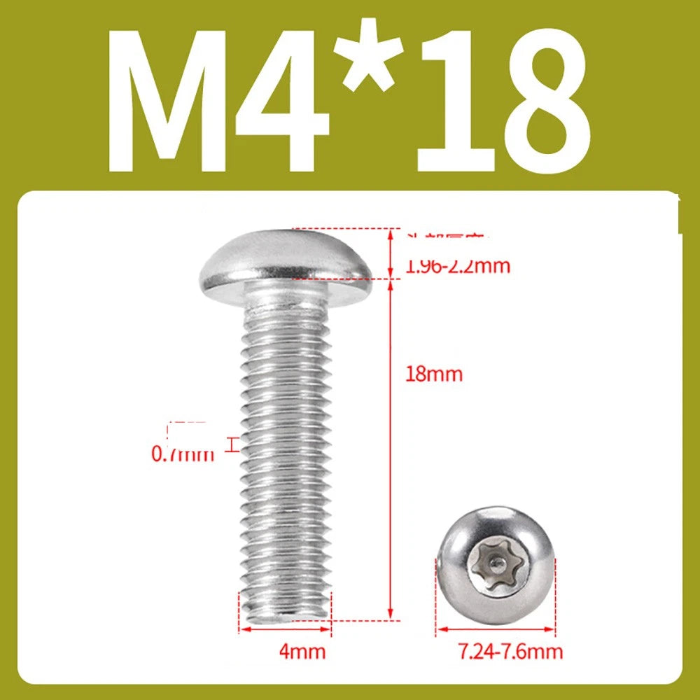 M2–M10 A2 Stainless Steel Torx Button Head Machine Screws, With or Without Column, Pack of 5