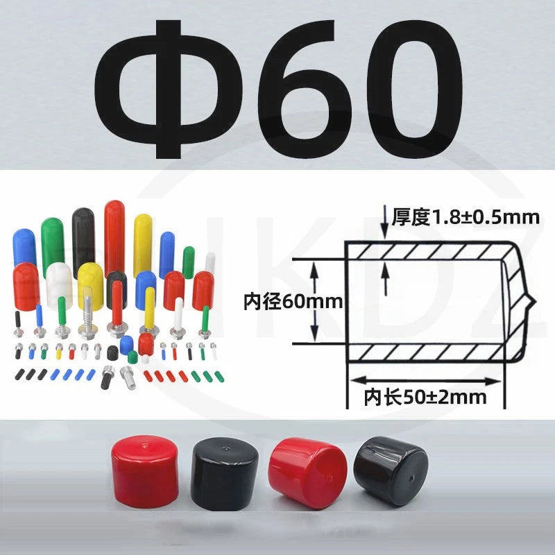 PVC End Caps for Screws, Bolts, Rods, Tubes & Cables – Thread Cover Protector, Rubber Plastic Caps (12-114mm, Multiple Colors)