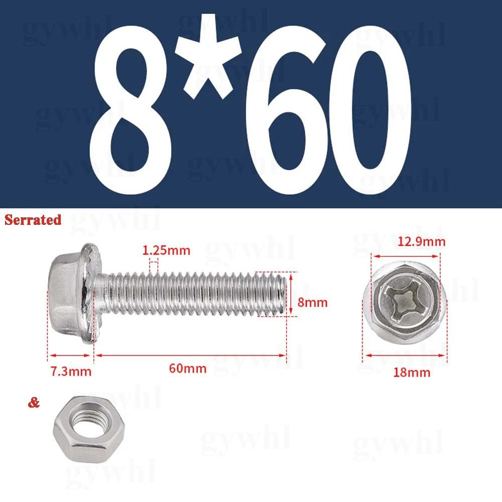 Phillips Hex Flange Bolts with Hex Nuts — Serrated & Smooth, M3–M8