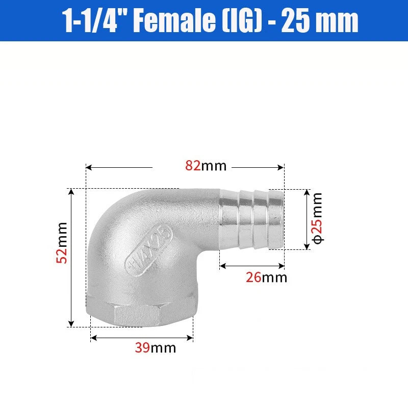BSP Male Elbow Barbed Hose Connector — Stainless Steel, 1/8" to 1/2", 6–16mm