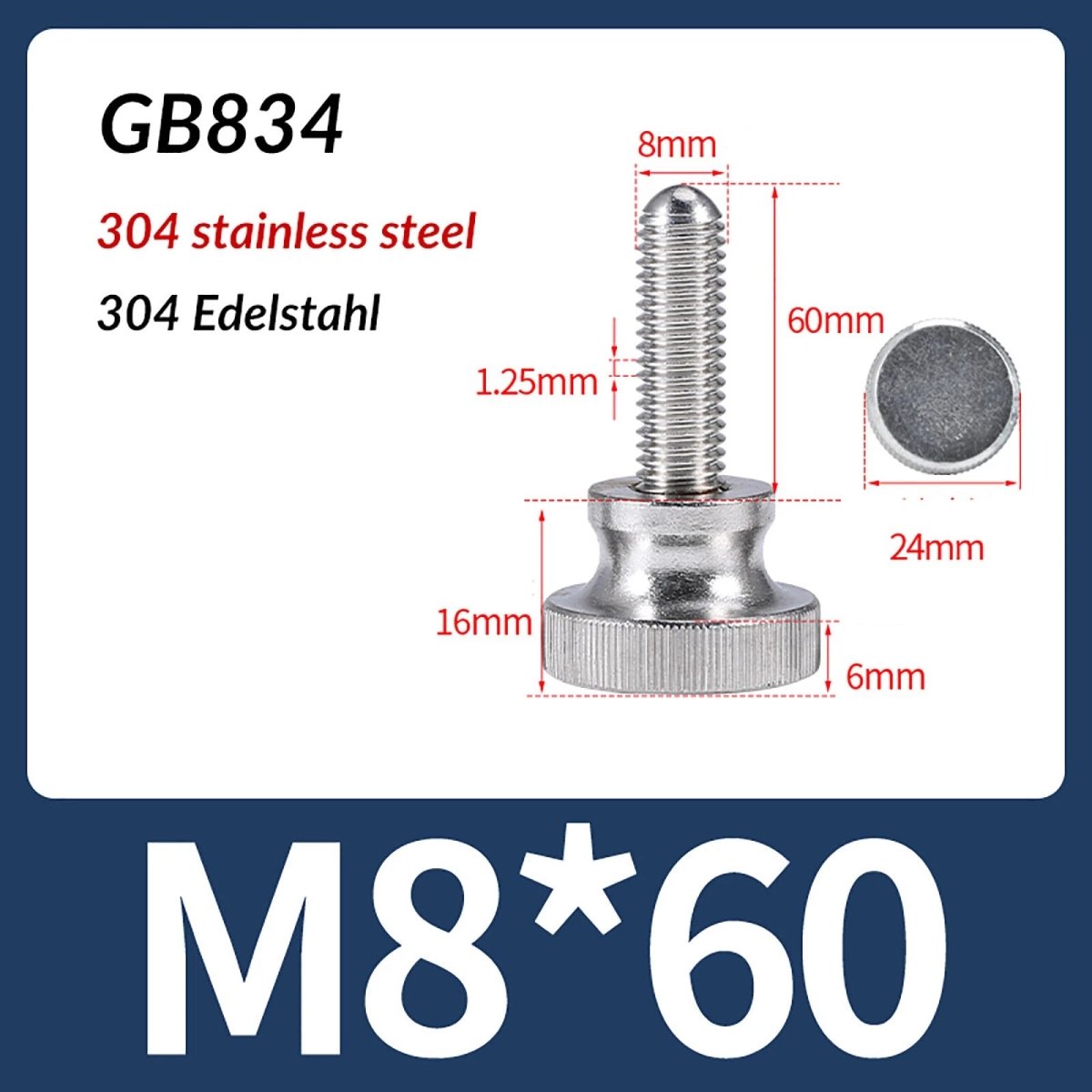 A2 Stainless Steel Knurled Thumb Screws – M2 to M10, Hand Turn Knob Bolts, 4 - 60mm Lengths - HomeDIYer