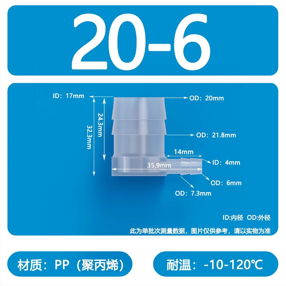 90° Elbow Plastic Barbed Joiner Reducer Connector Pipe Tube Hose Water 1.6-25mm