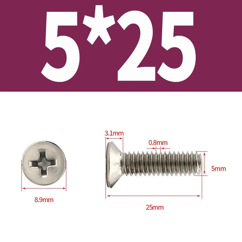 Phillips Machine Screws Countersunk Nickel Plated Steel DIN 965 Flat Head M1~M6