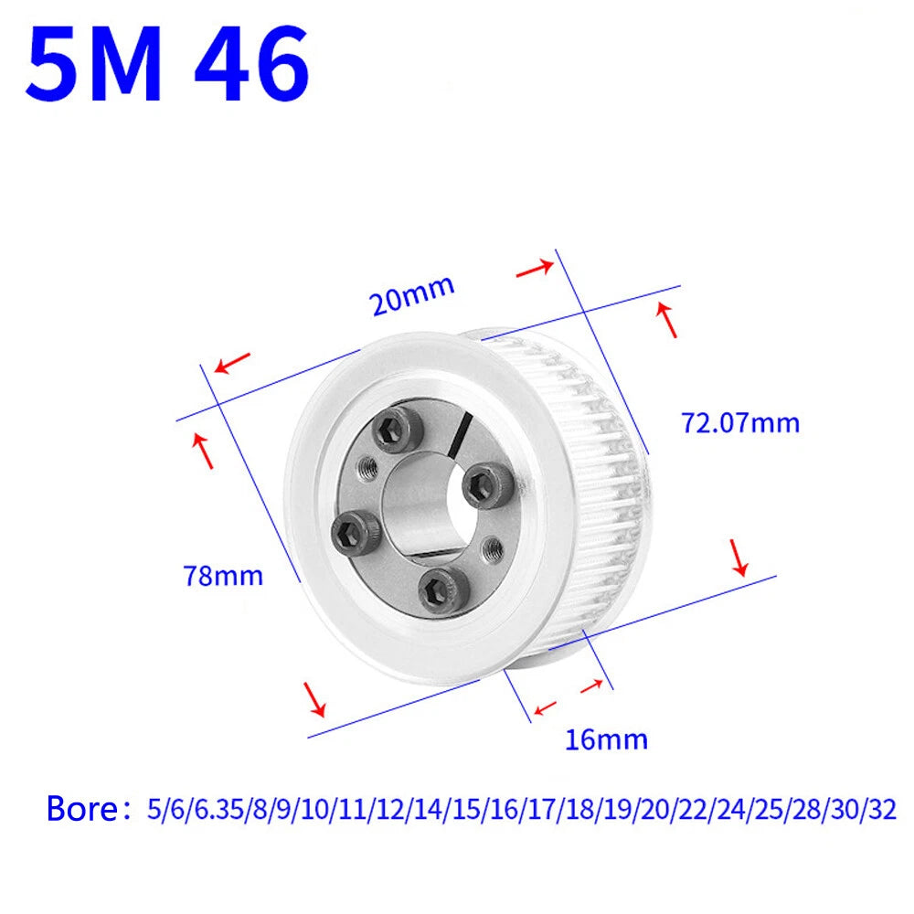HTD-5M 46-60Teeth Timing Belt Pulley With Expansion Sleeve, Pitch 5mm Width 16mm