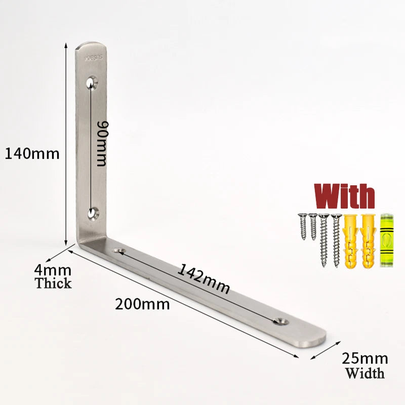 304 Stainless Steel Triangle Shelf Bracket Wall-Mounted for Bookshelf Storage