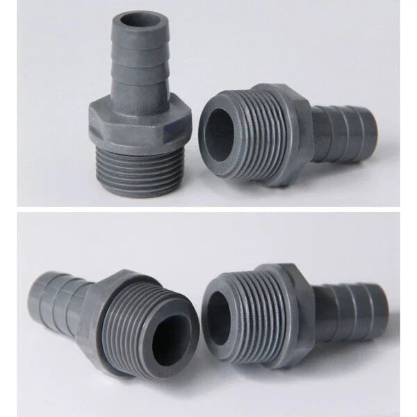 Barb PVC Pipe Straight Connector Fittings 1 2" 3 4" Threaded To Hose OD 8~16mm