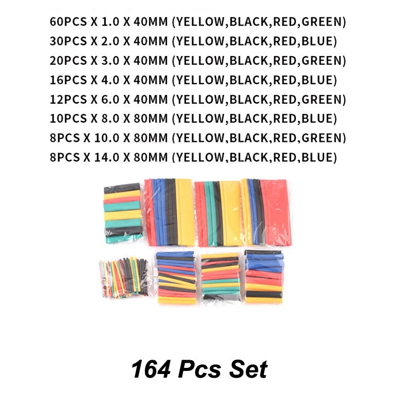 Heat Shrink Tubing Kit — 127/164/328/530 Pcs Assortment with Cable Sleeve Wrap