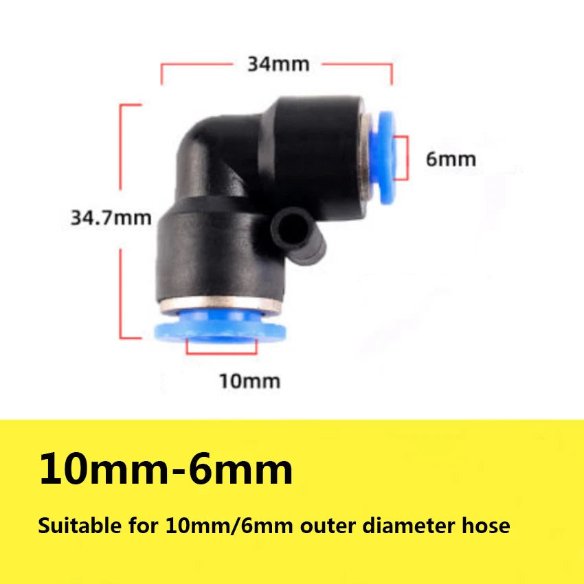 90° Elbow Push to Connect Pneumatic Hose Fitting — Reducing Connector 6mm to 12mm