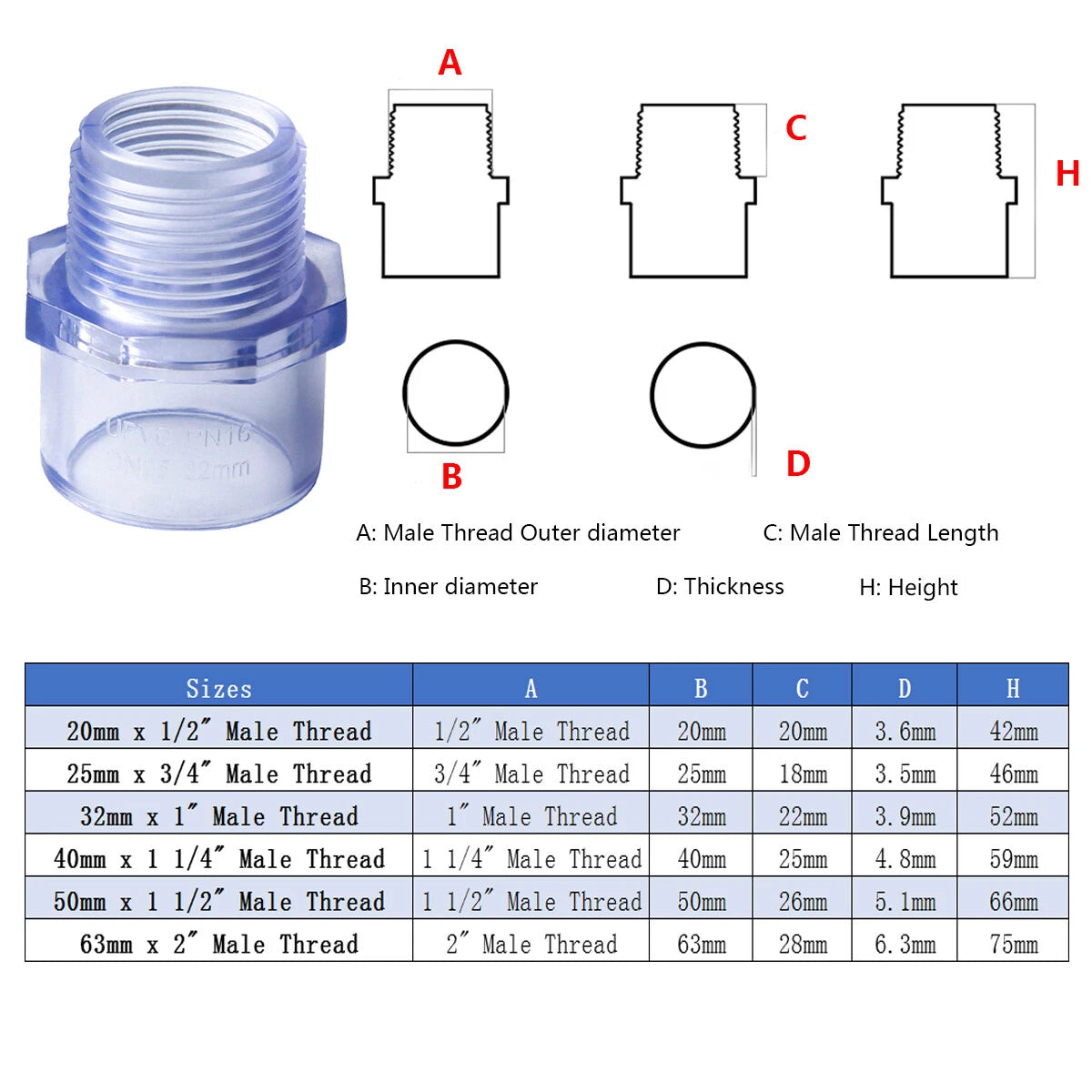 Transparent PVC-U Pipe Adhesive Fittings Tube Sleeve Elbow Tee Union Ball Valve