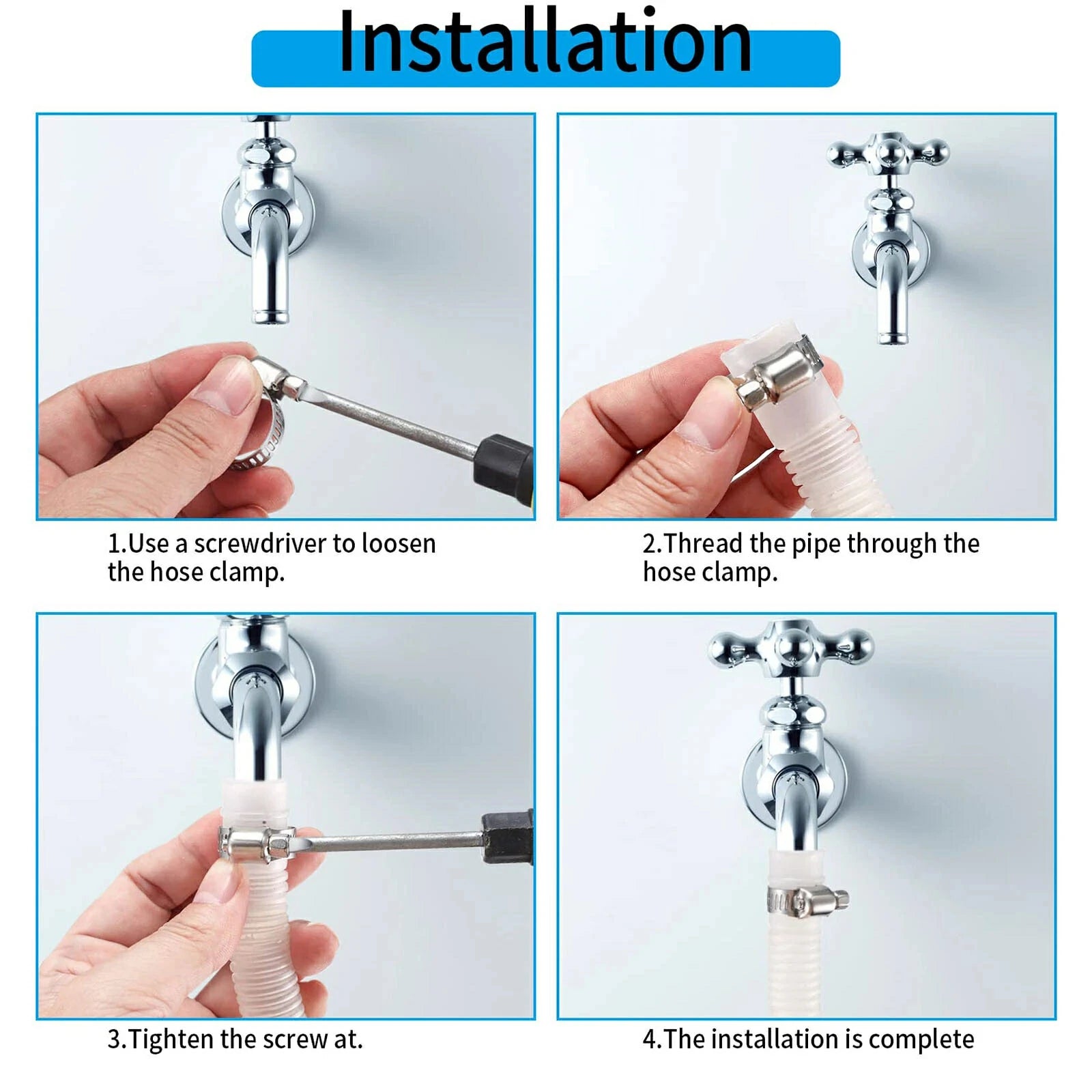 201 Stainless Steel Hose Clips Pipe Clamps Worm Drive Size 10mm-550mm Optional