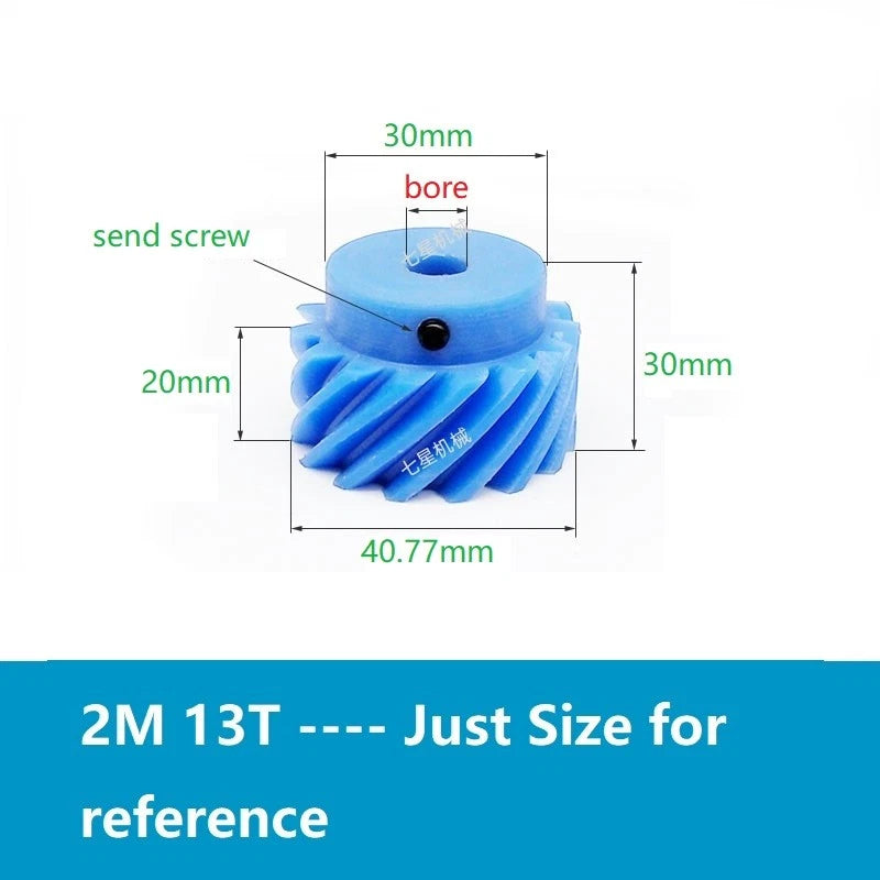 Plastic Helical Gear 2M Mod 2 45° 10T - 30T Teeth Nylon Motor Pinion Bore 6-20mm