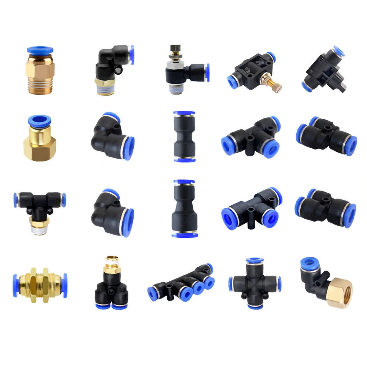 Push-In Hose Fittings — Straight, T-Shape, X-Shape & Reducing Connectors (4mm–16mm)