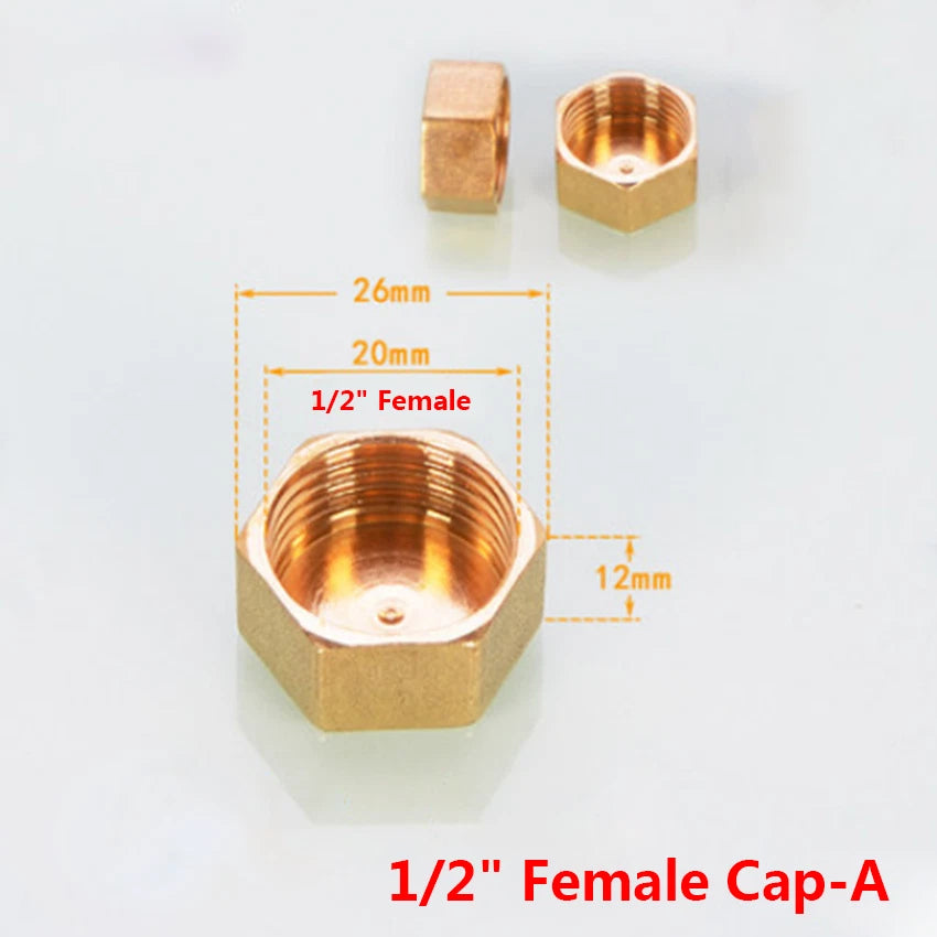 BSP Brass Pipe End Cap & Blanking Plug — 1/2", 3/4", 1" Male Plug & Female Cap