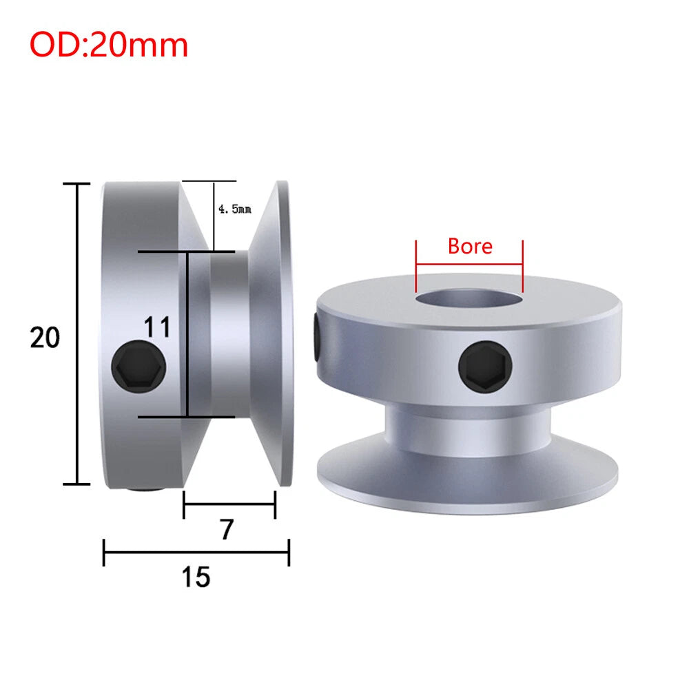 V Grooved Pulley PU Round Belt Pulleys Aluminum For 6mm Width Belt OD 20mm-100mm