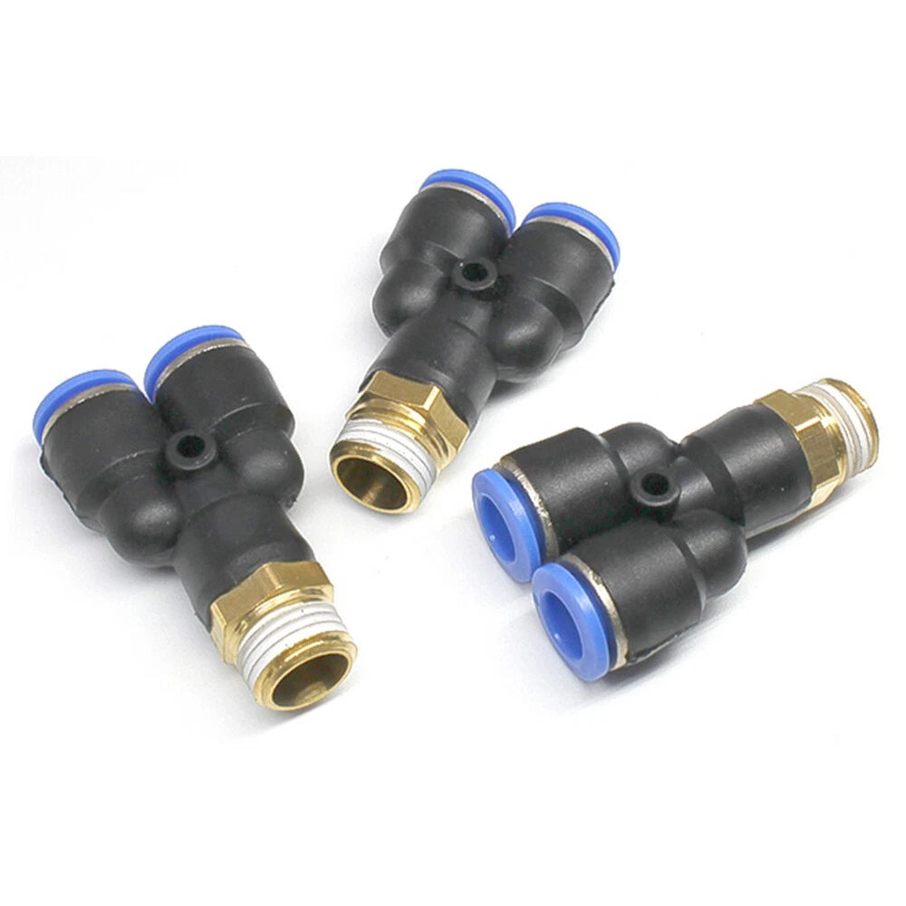 Pneumatic Y-Piece Male Stud Push-Fit Fittings Hose Inline Airline Connector