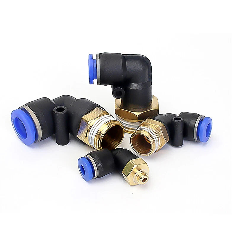 Pneumatic Push-to-Connect Air Fittings — 90° Elbow, Tee & Blanking Plug | Φ4–16mm