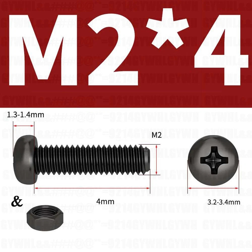 Black Pan Head Phillips Machine Screws + Hex Nuts Set – A2 Stainless Steel, M2 to M10