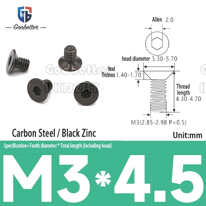 Hex Socket Flat Head Machine Screws M2–M5 — Allen Drive Countersunk, Multiple Finishes, 100 or 200 Pack - HomeDIYer