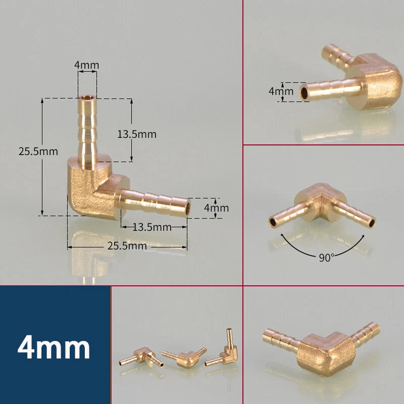 Copper 90° Elbow Hose Barb Connector — Φ4mm to Φ19mm | Gas, Fuel & Fluid Fittings