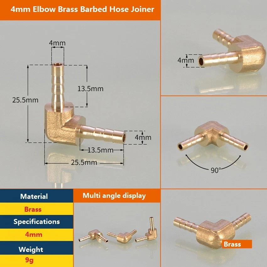 Brass Elbow Barb Hose Connector 4mm–19mm | Air Gas Fuel Pipe Fitting