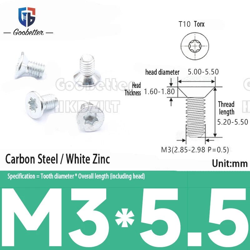 M3 Torx Flat Head Countersunk Machine Screws — Carbon Steel & Stainless Steel, Multi - Finish - HomeDIYer