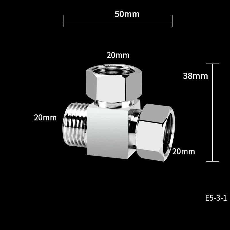 Copper Nickel Plated Diverter Valve Adapter Connector for Hose & Bath Shower