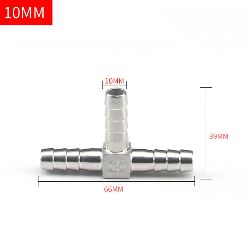 Stainless Steel Barbed T-Piece 3-Way Hose Joiner Connector — Fuel, Air, Water & Oil Lines