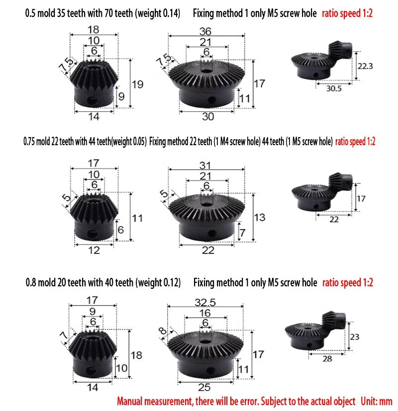 Precision Bevel Gears 0.5/1/1.5/2/2.5/3 Module 12/24 -35/70 Teeth Bevel Gear 1:2