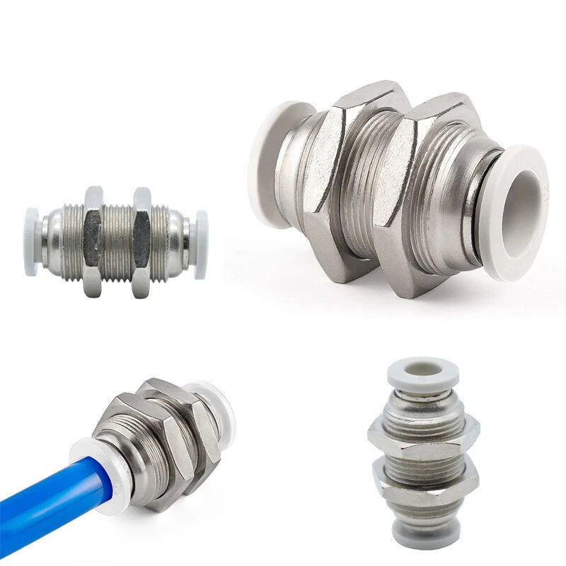 Bulkhead Push-In Fittings | Pneumatic Connectors for Air & Water Hose Tube | 4mm–16mm