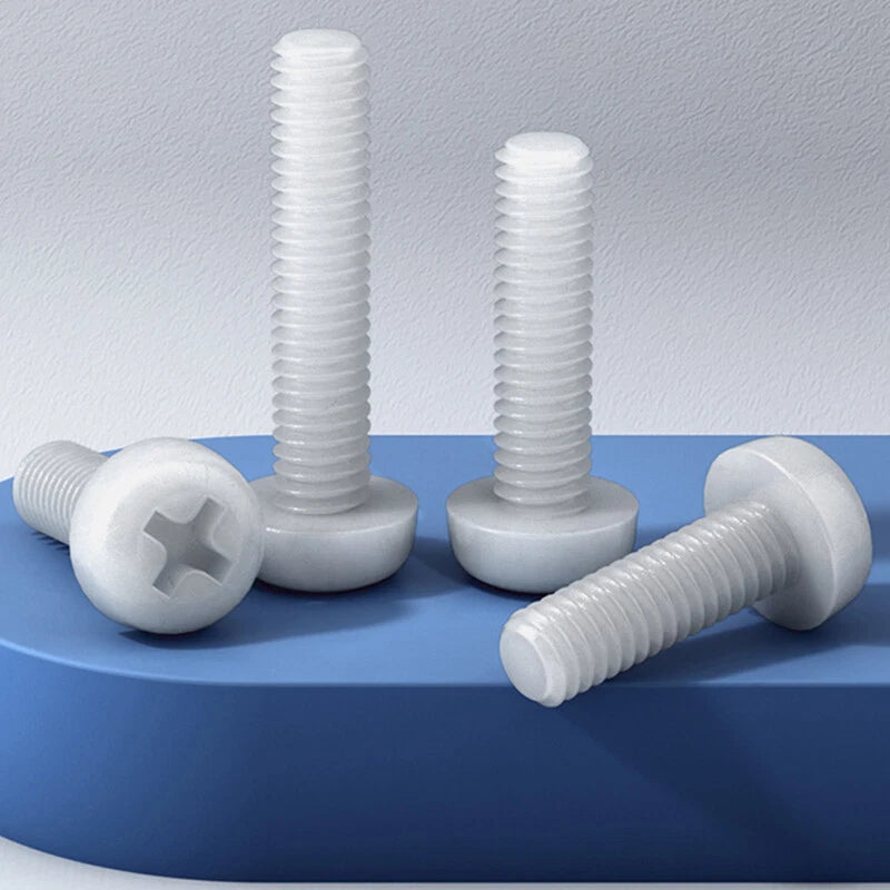 Nylon Plastic Phillips & Hex Machine Screws – M8 M10 M12, Pan / Flat / Cap Head, with Nuts & Washers