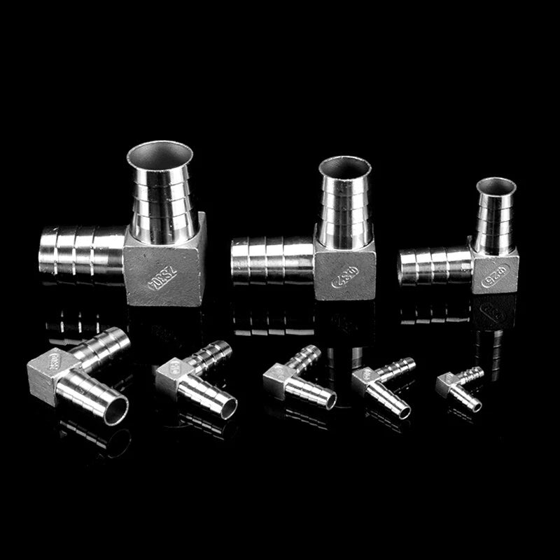 90° Elbow Barbed Tail Hose Connector Pipe Fitting Joiner 8-40mm Stainless Steel