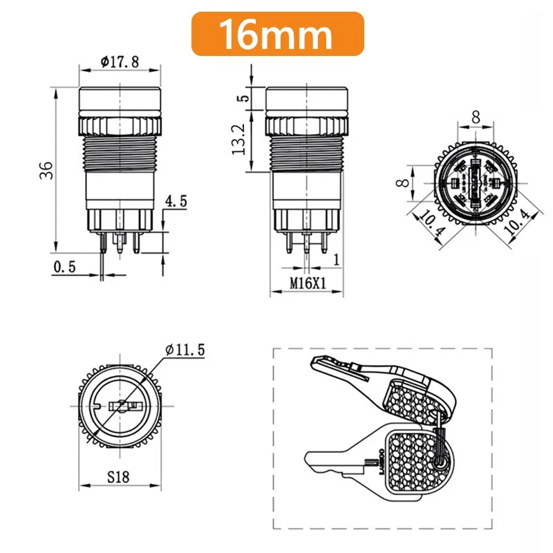 16mm 19mm LED Illuminated Toggle Switch ON/OFF 2-Position Waterproof 7A 250VAC