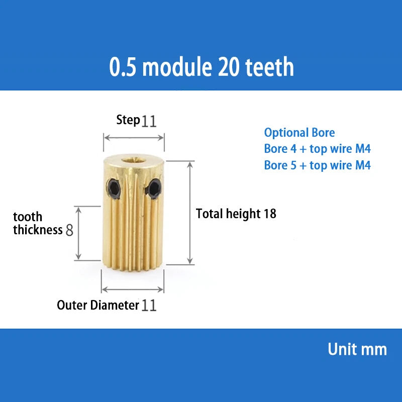 Mod 0.5 Brass Pinion Gear Spur Gears 20-60 Teeth 4-12mm Bore With Screw Hardened