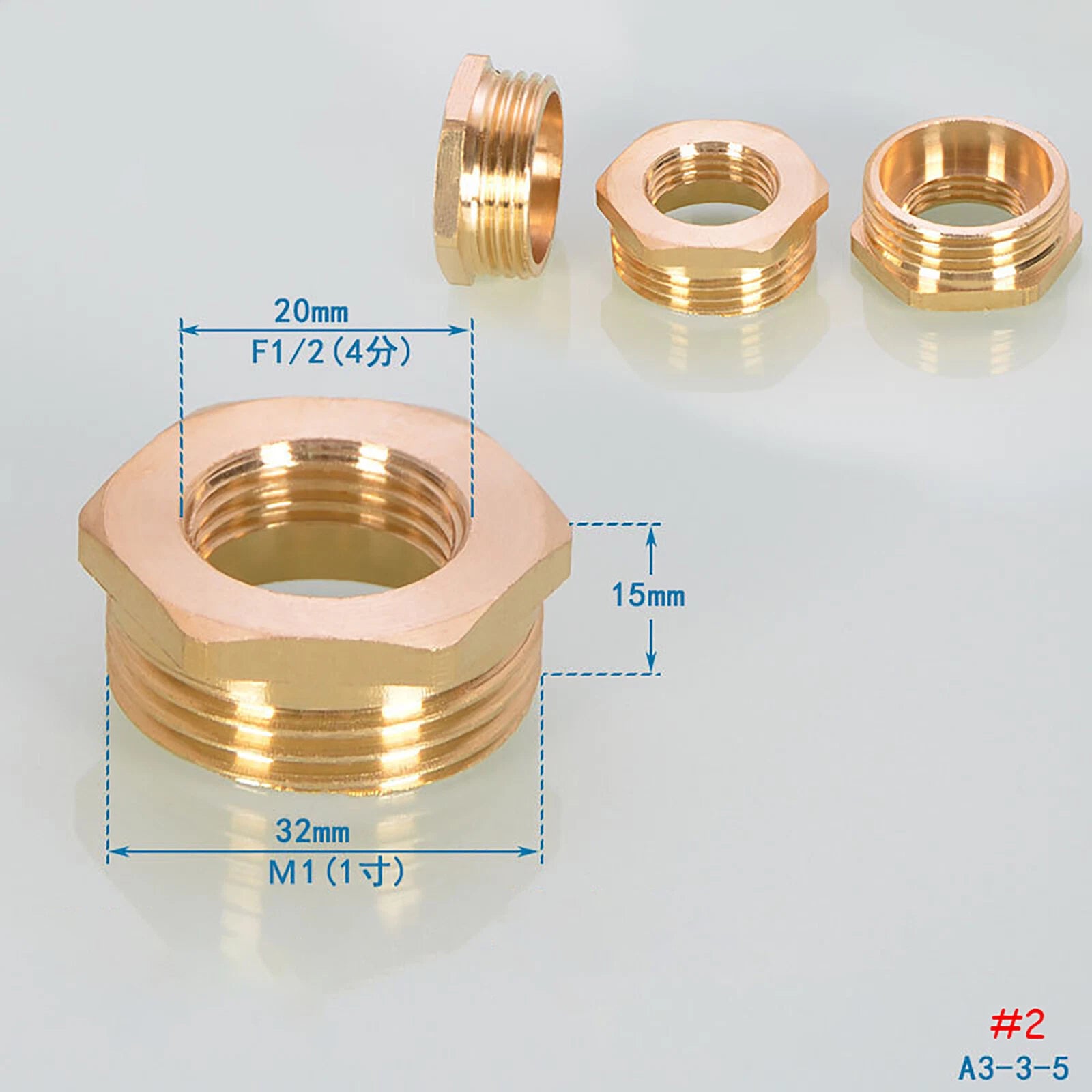 Brass Reducing Hex Bush BSP Fitting — Male to Female Thread Connector, Multiple Sizes