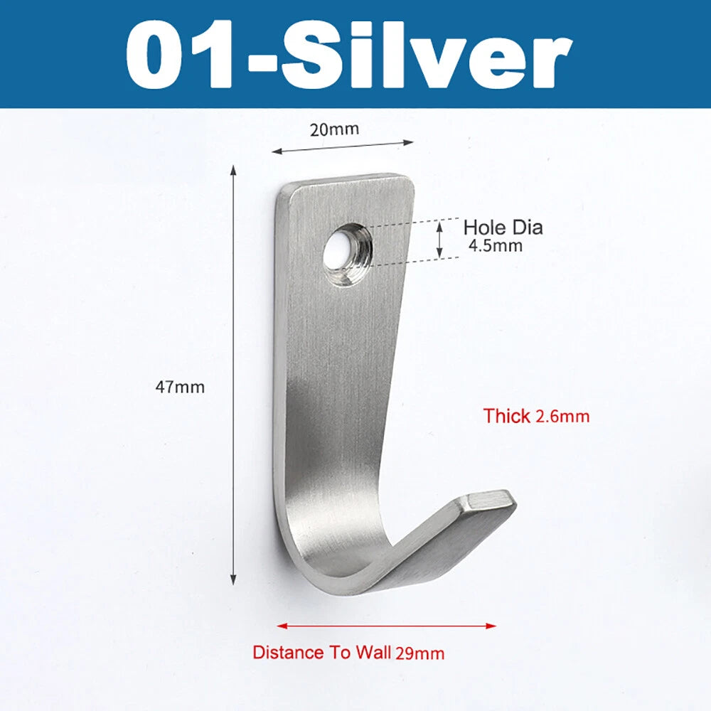 Stainless Towel Coat Heavy Duty Door Wall Mounting J Hooks Hanger Single Holder